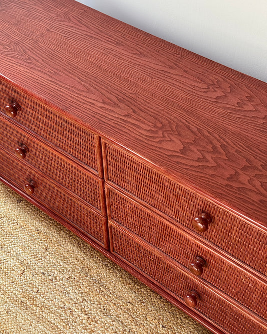 French 1970’s Red Rattan Chest of Drawers