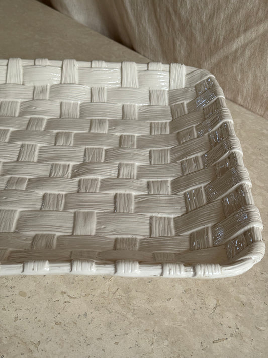 Large Italian Ceramic White Woven Platter