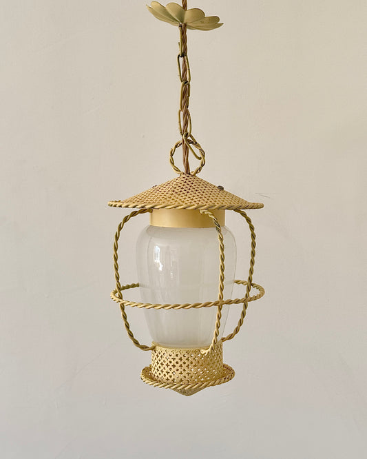 Yellow Opal Glass Lantern, in the manner of Mathieu Mategot