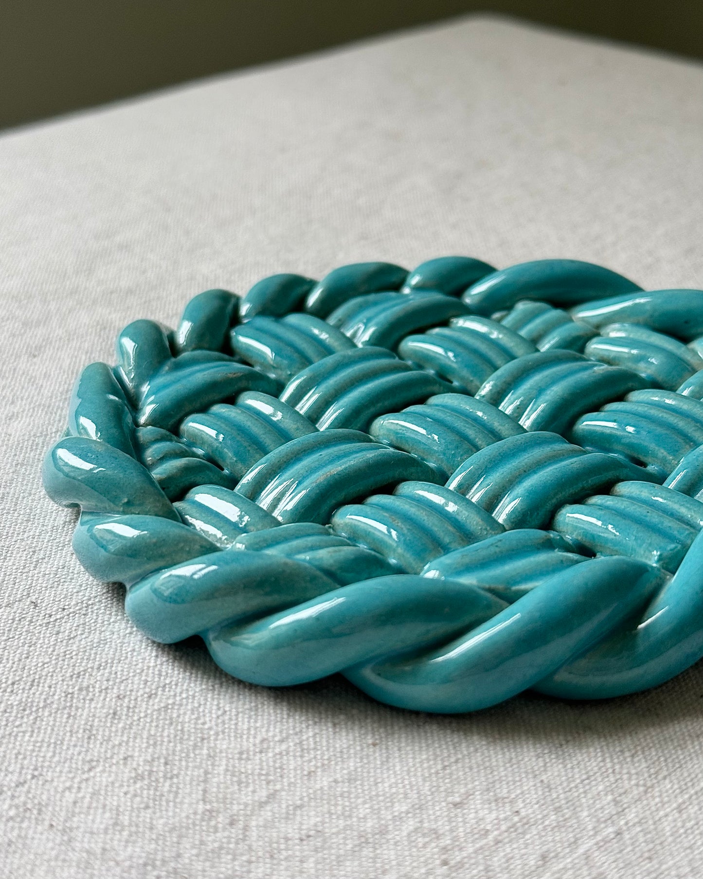 Vallauris Woven Turquoise Glaze Coaster/Trivet