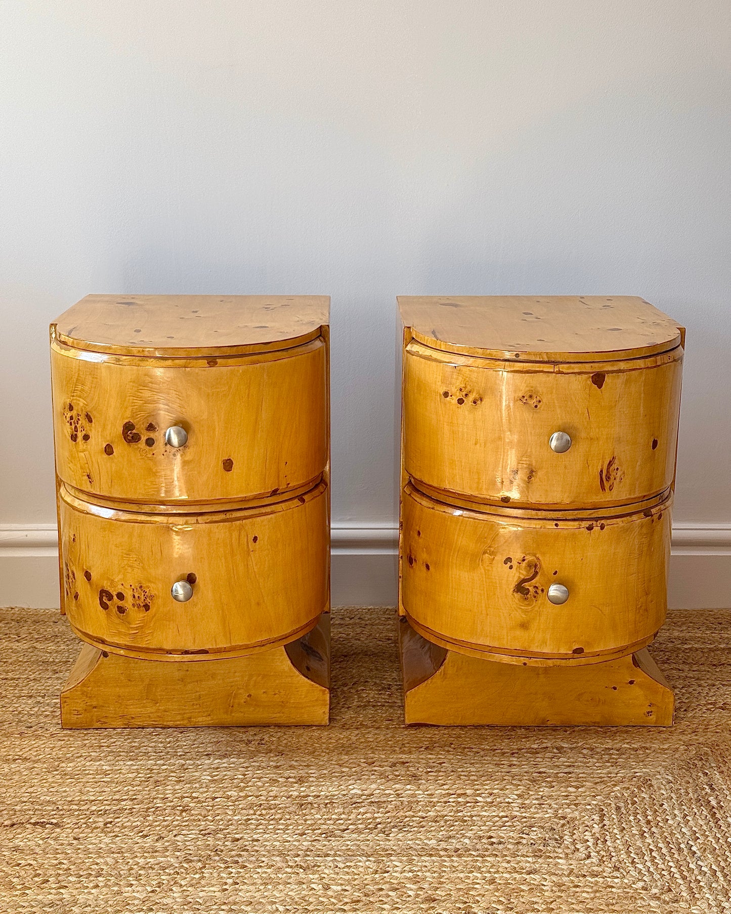 Pair of Art Deco Blonde Birdseye Maple Bedside Tables