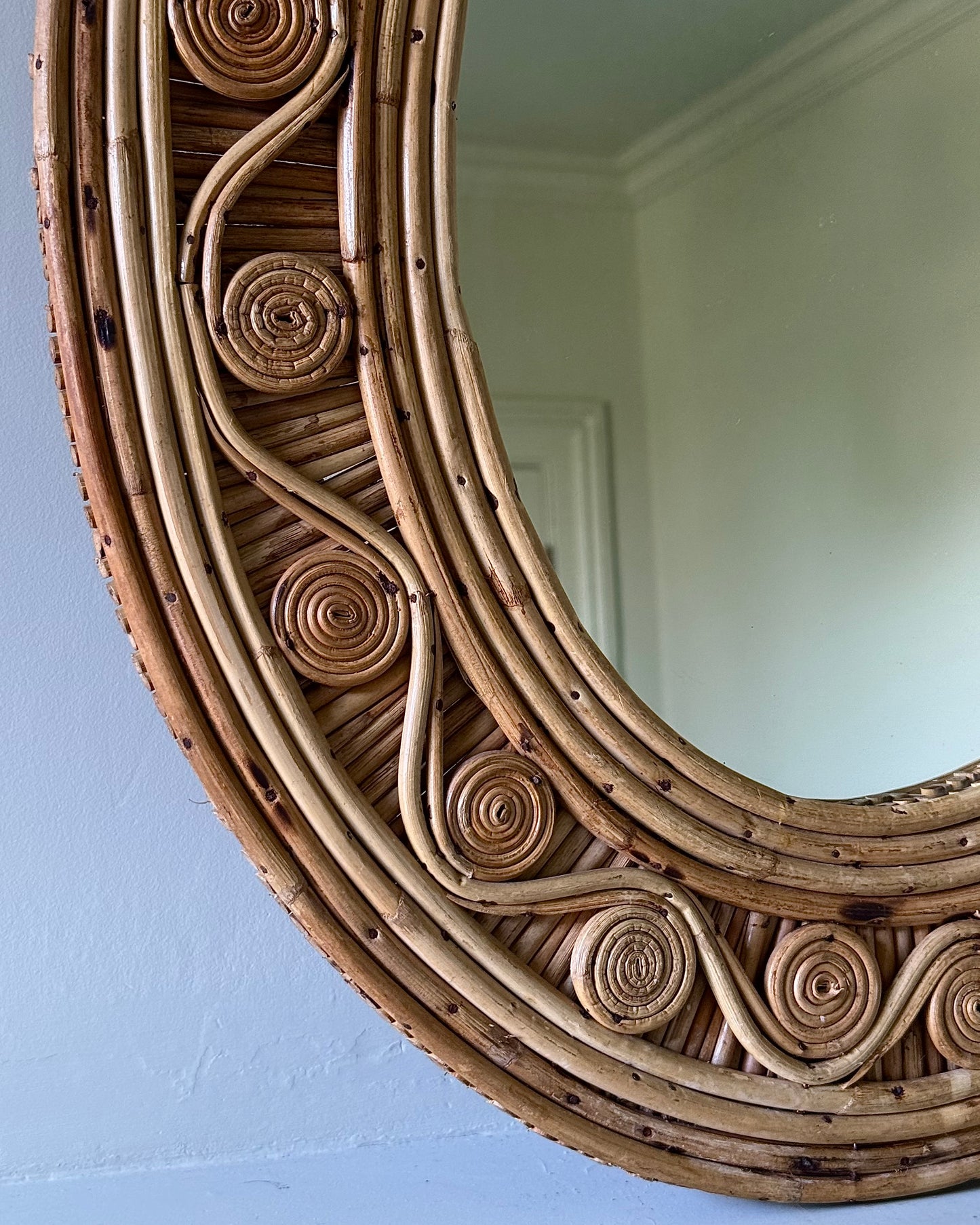 French Rattan Coiled Frame Mirror