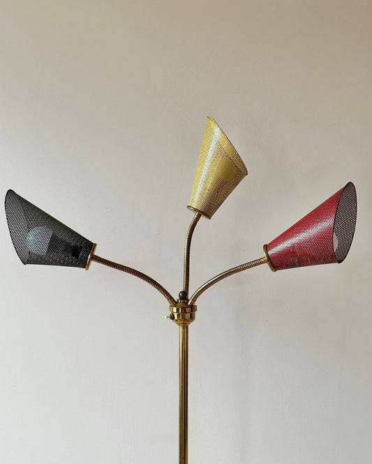 French Three-Arm Perforated Floor Lamp, c.1950s - Club Sourced