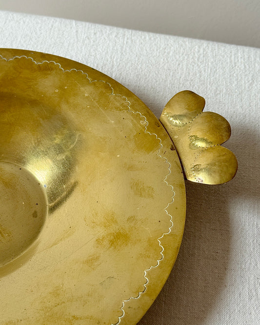 Engraved Brass Tray with Scalloped Handles
