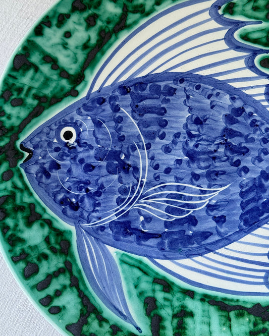 Mid-century Hand Painted Folk Cypriot Fish Plate