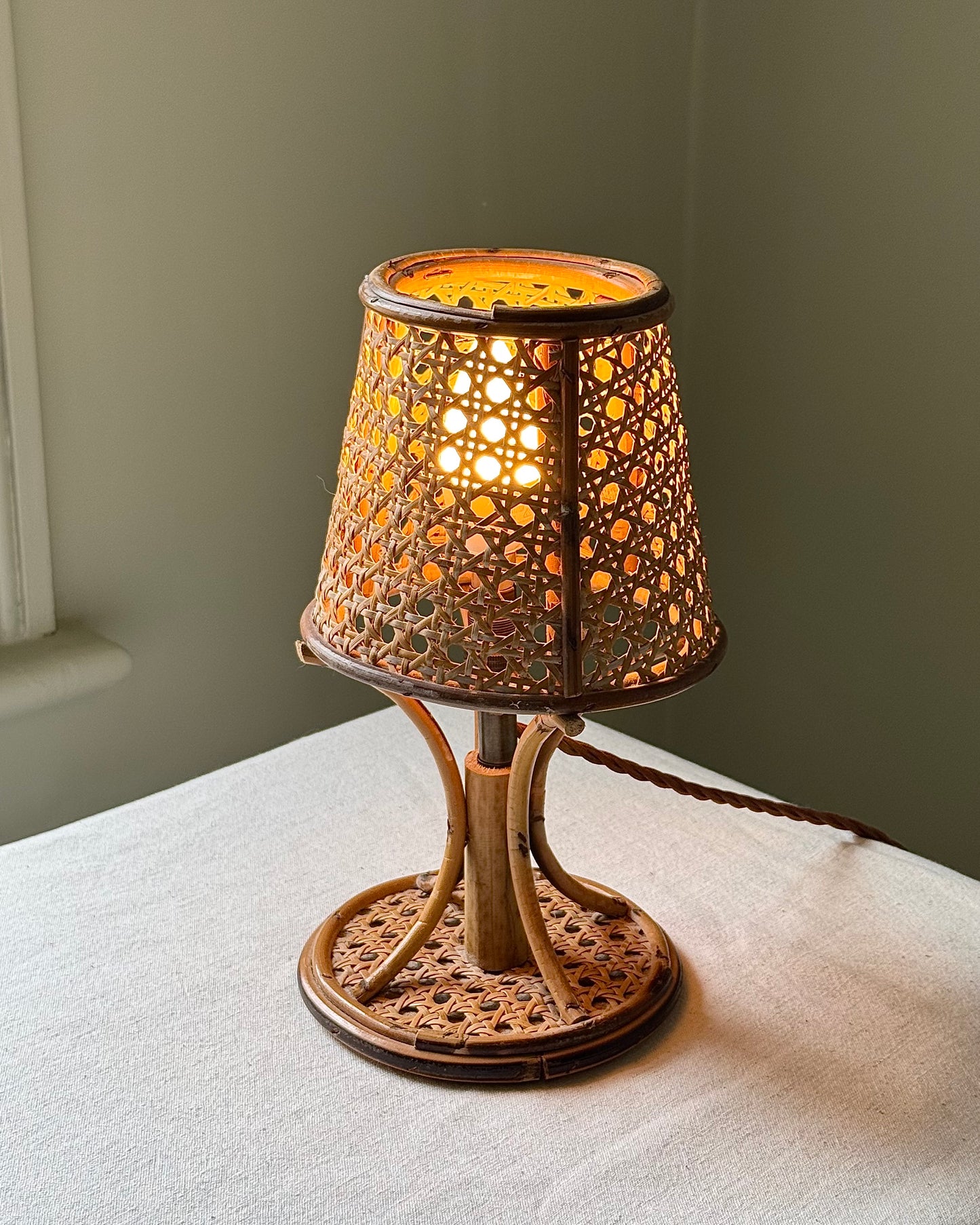 Pair of Italian 1970’s Cane & Rattan Table Lamps