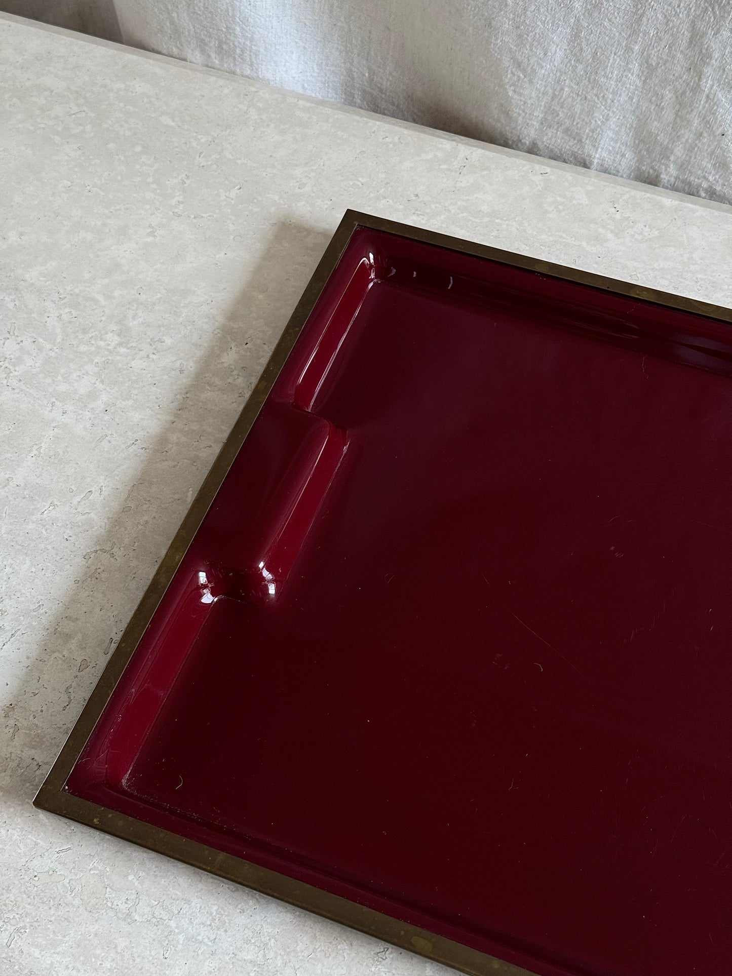 1970’s Large Italian Oxblood Acrylic & Brass Tray