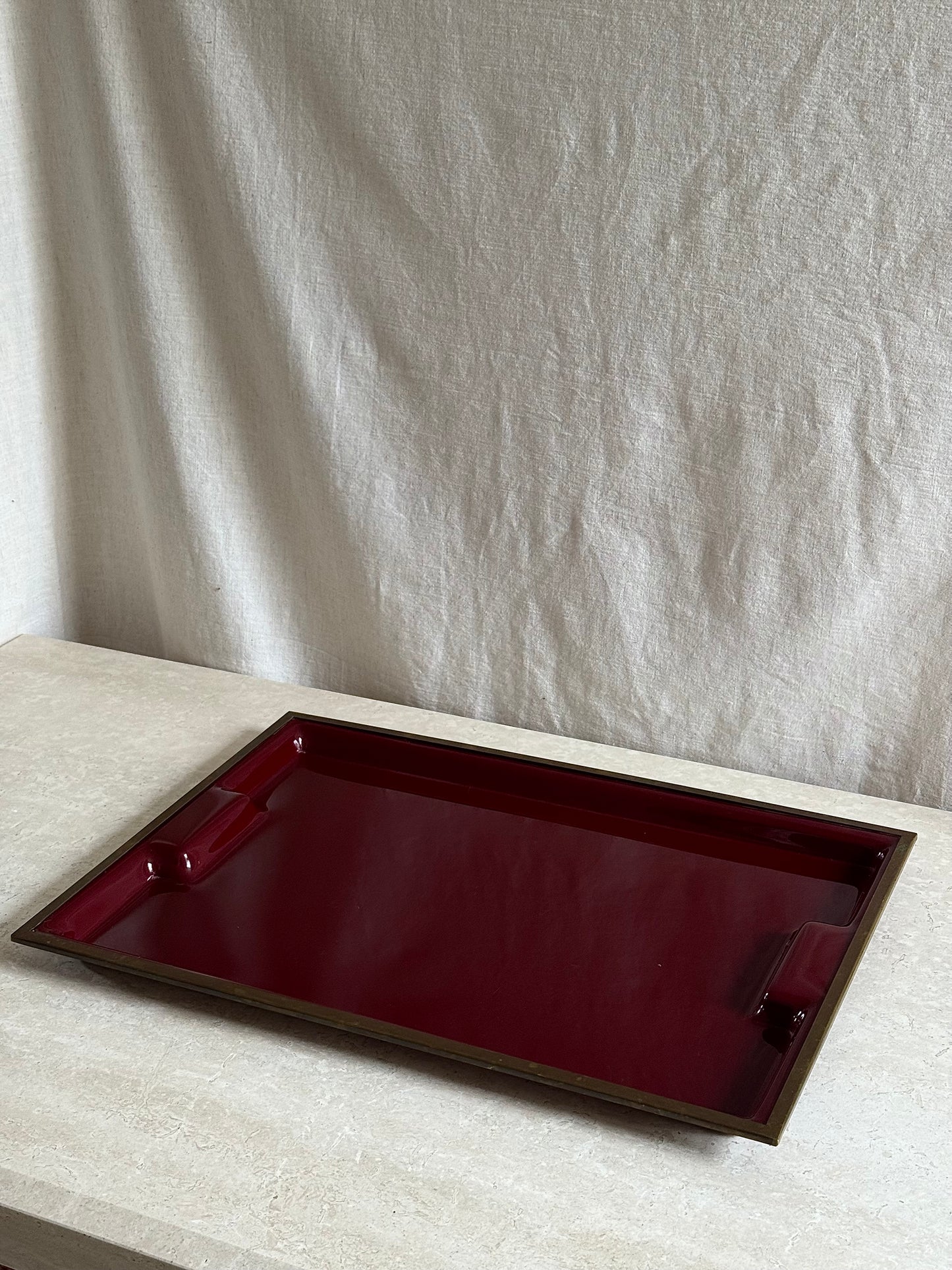 1970’s Large Italian Oxblood Acrylic & Brass Tray