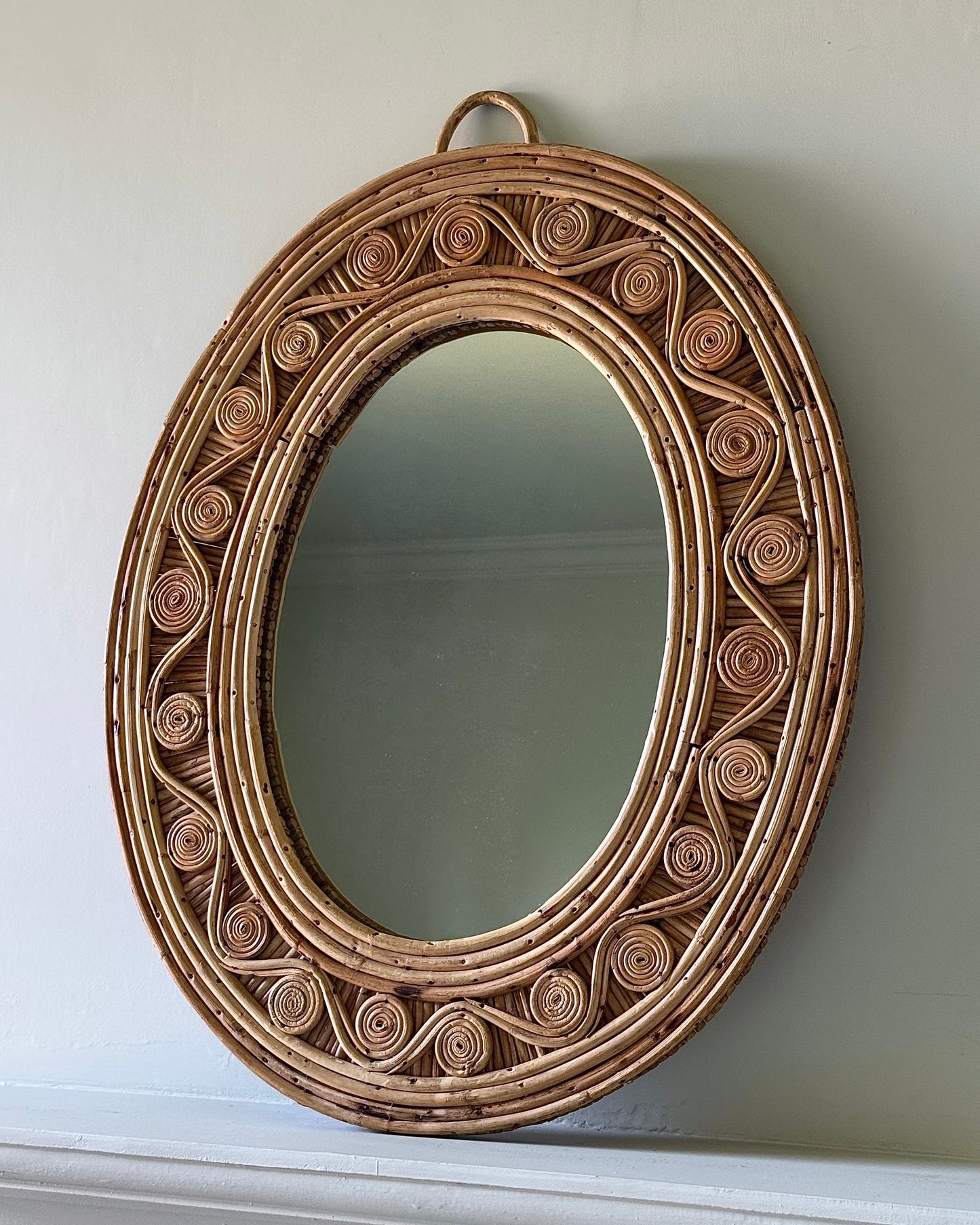 French Rattan Coiled Frame Mirror