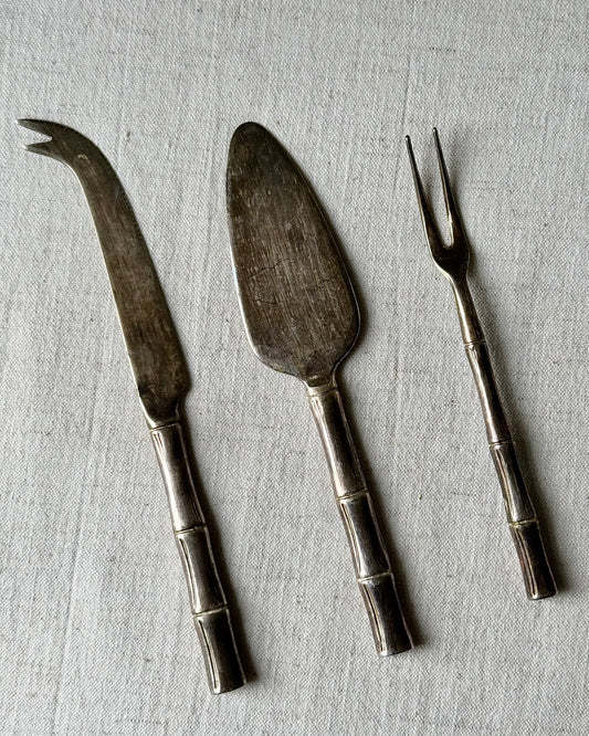 French Silver Plated Bamboo Cheese Fork Set