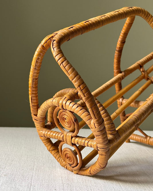 French Rattan Wine Bottle Holder, 1970