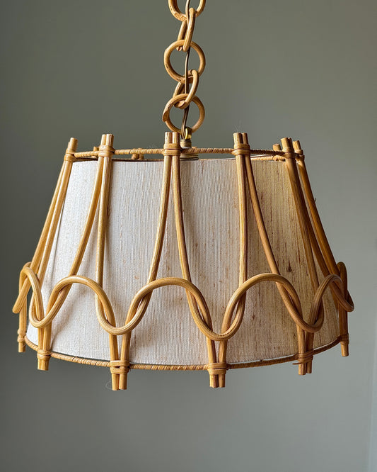 French Rattan & Linen Pendant Light
