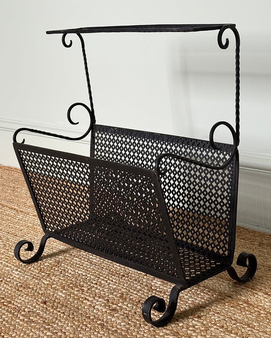 French Wrought Iron Magazine Rack, in the style of Mathieu Mategot