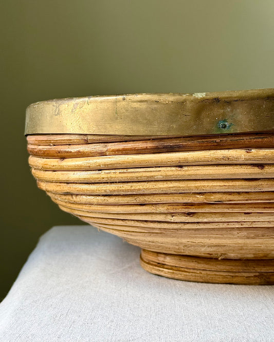 Italian Pencil Reed & Brass Rim Footed Bowl