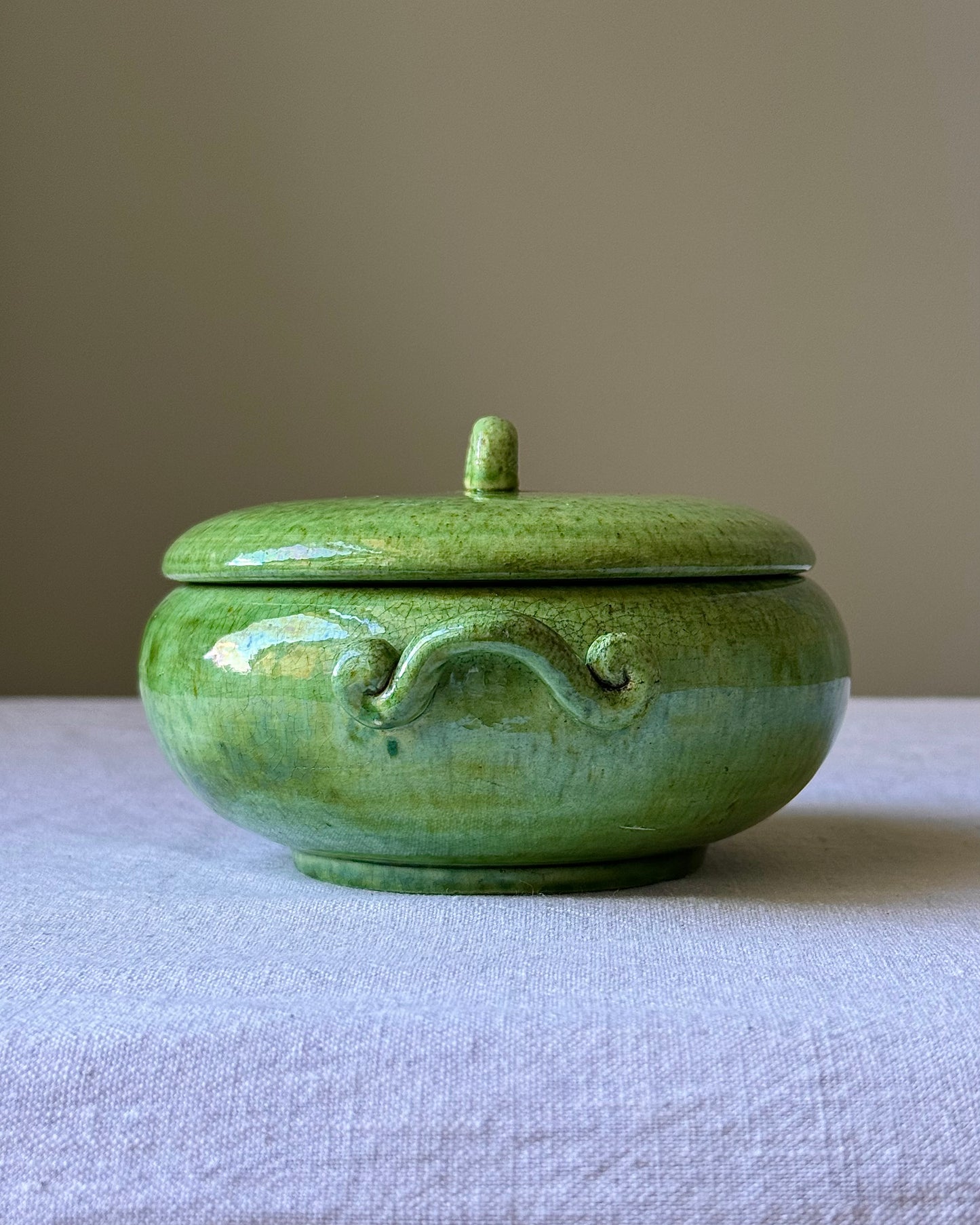 French Studio Pottery Glazed Pot with Swirl Handles
