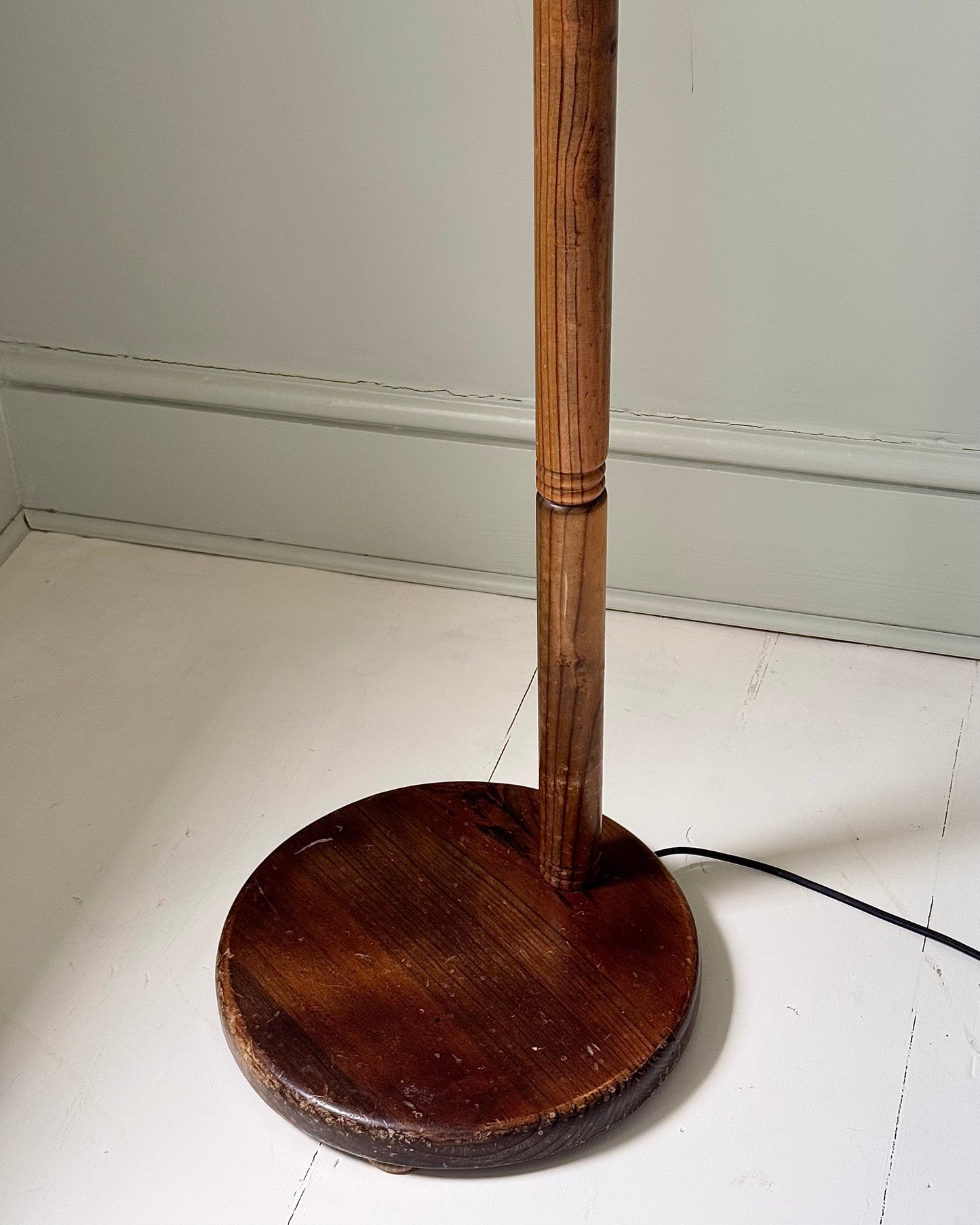 Vintage Swedish Floor Lamp with Original Silk Shade, 1950s