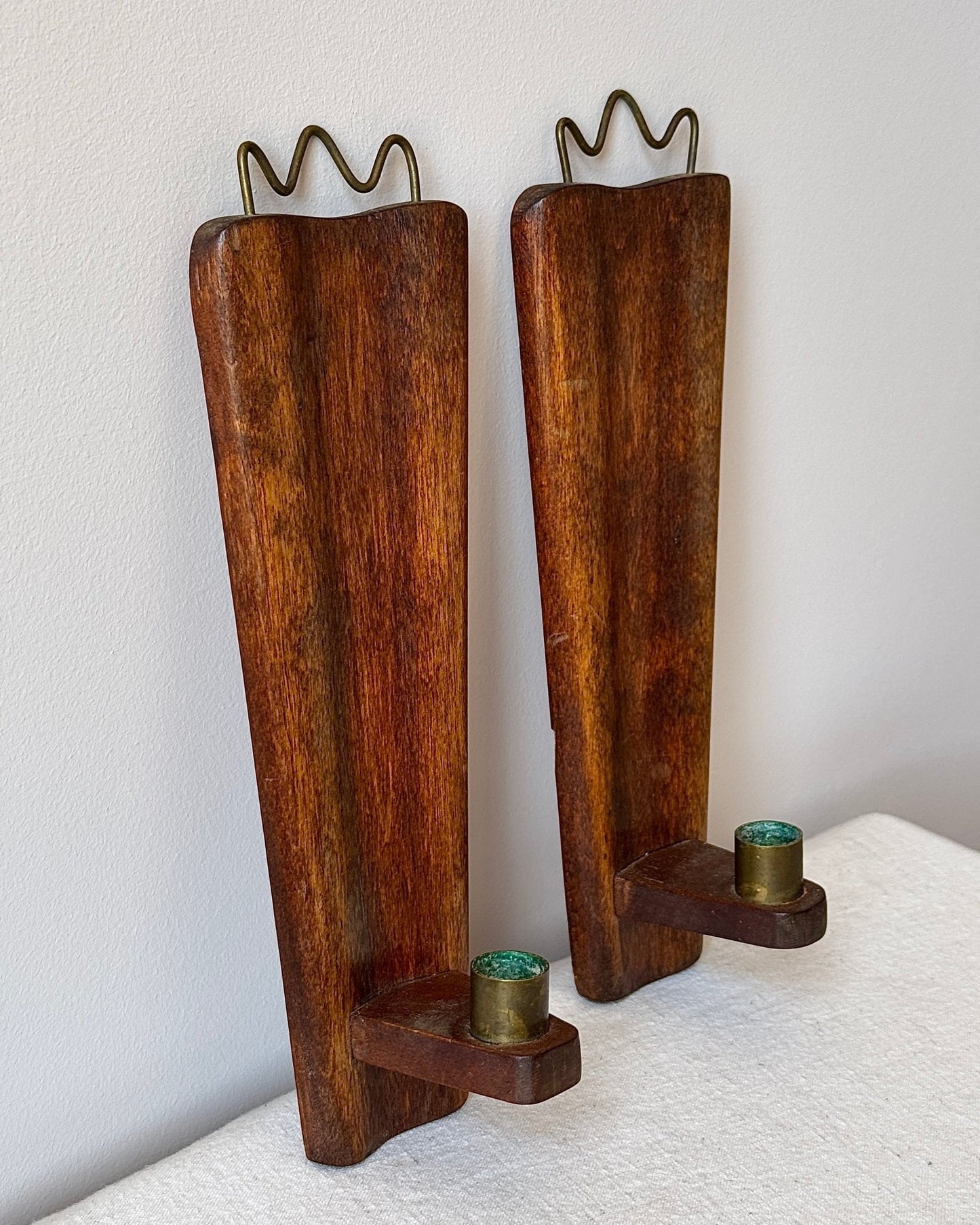 Pair of Swedish Candle Sconces with Brass Crest - Club Sourced