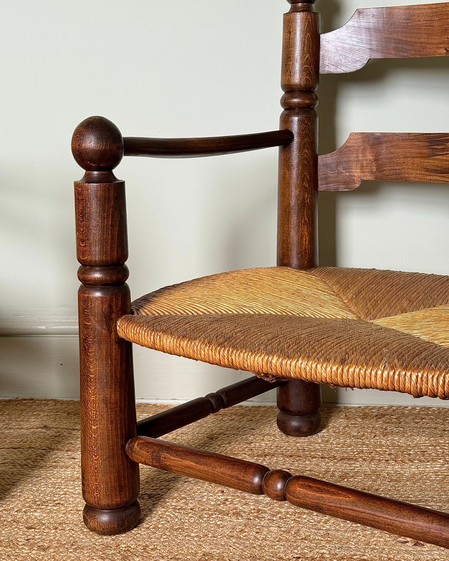 Pair of Charles Dudouyt Oak and Rush Armchairs, 1940s