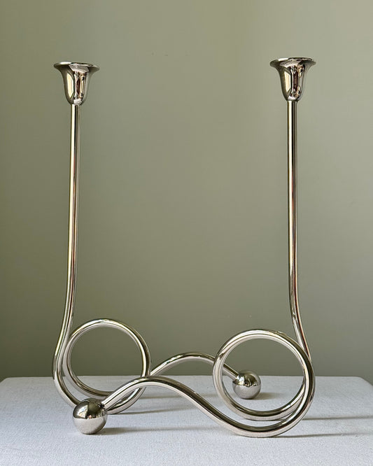 1990’s Italian Chrome Tall Sculptural Candlesticks