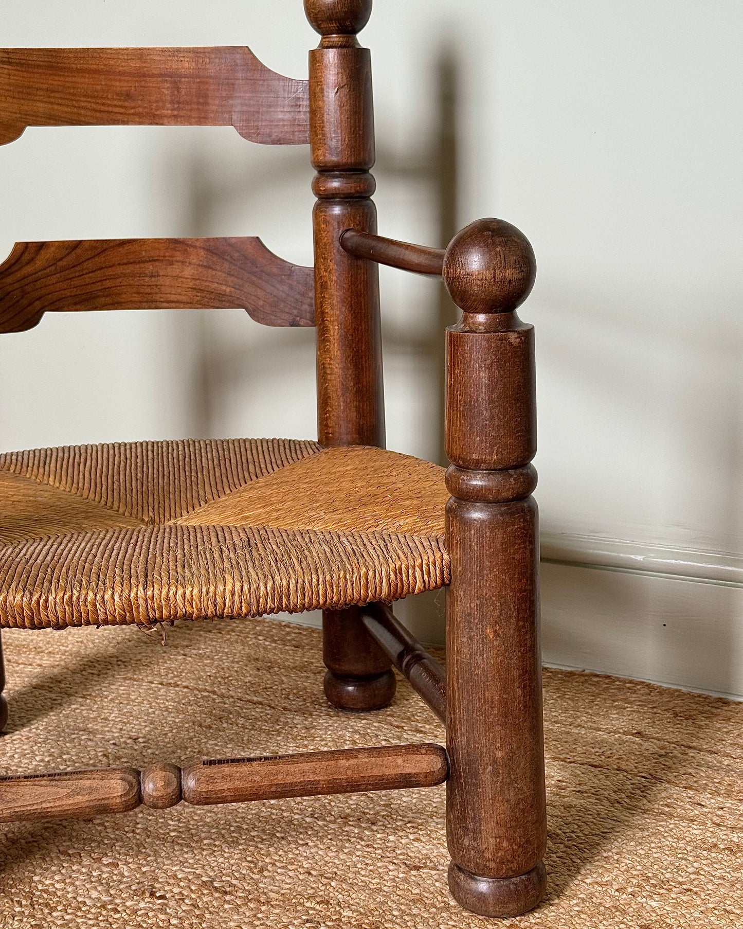 Pair of Charles Dudouyt Oak and Rush Armchairs, 1940s