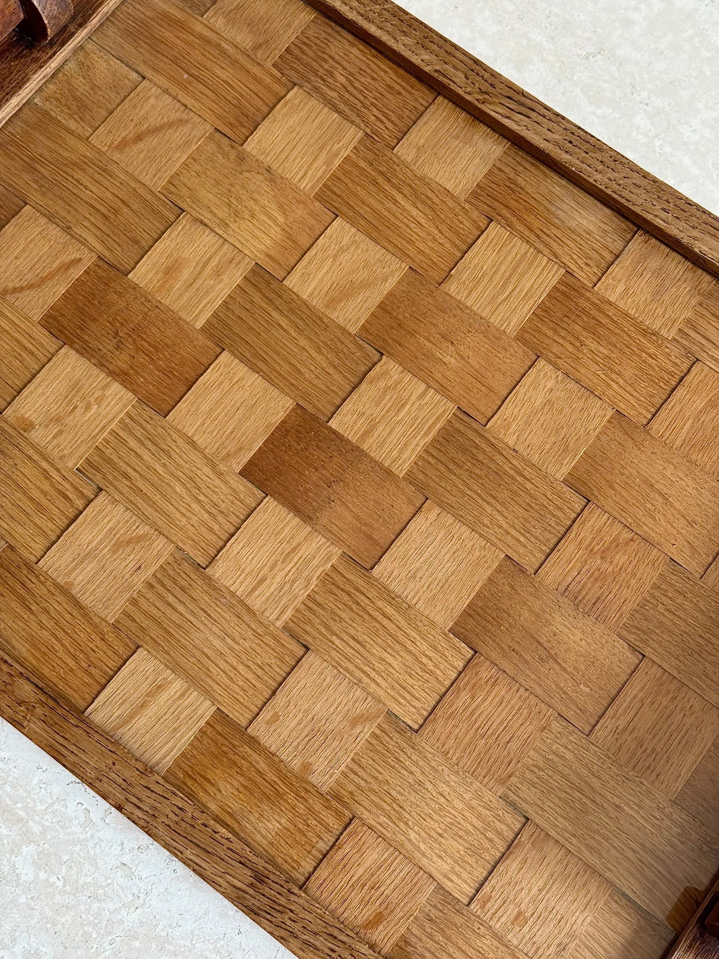 Large Glass & Wood Woven Display Tray