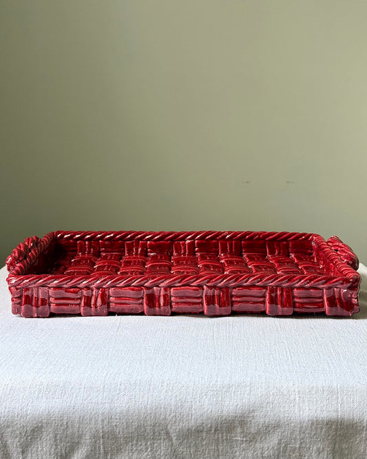 Mid-Century Vallauris Red Woven Ceramic Tray