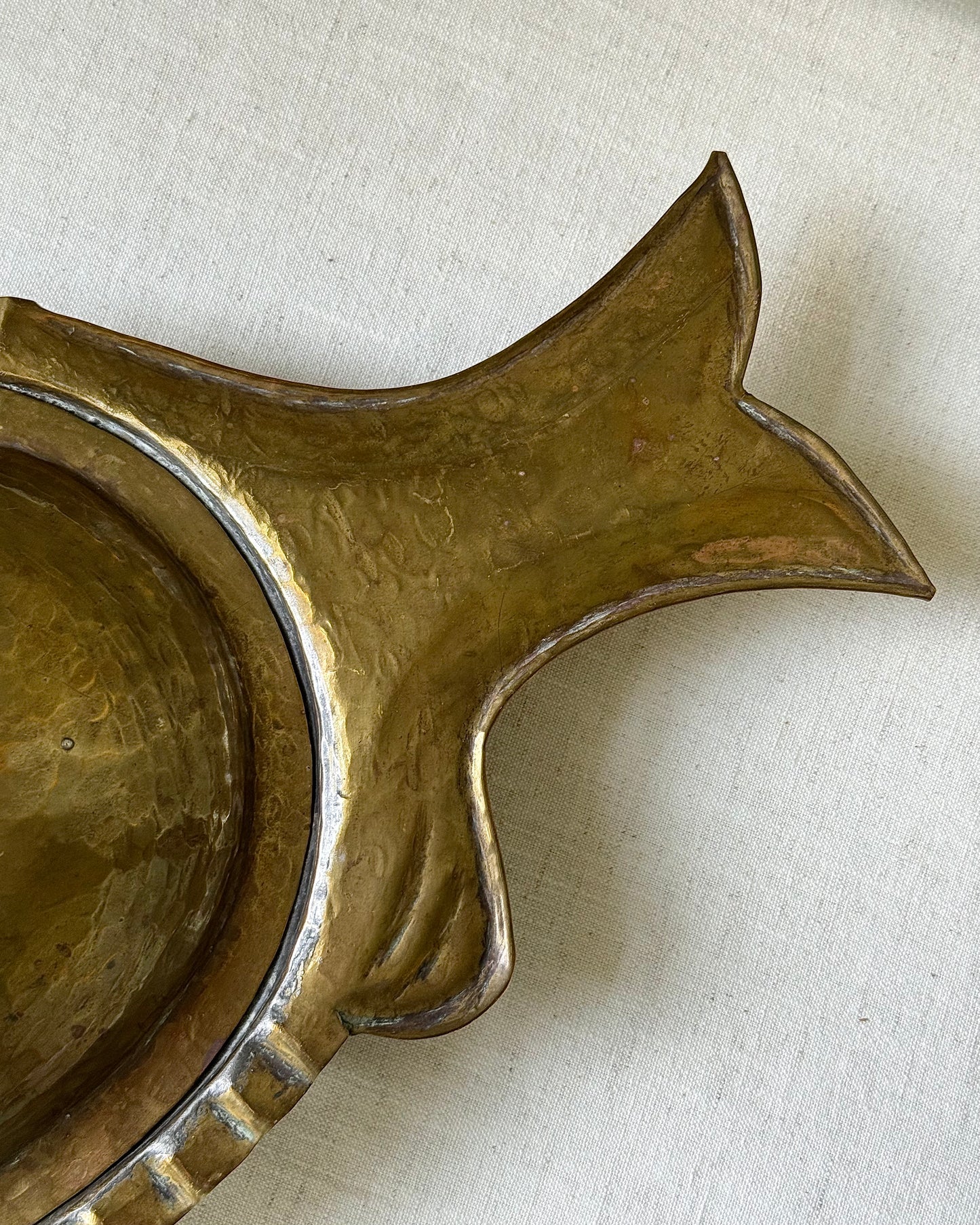 Arts & Crafts Hammered Brass Fish Serving Dish