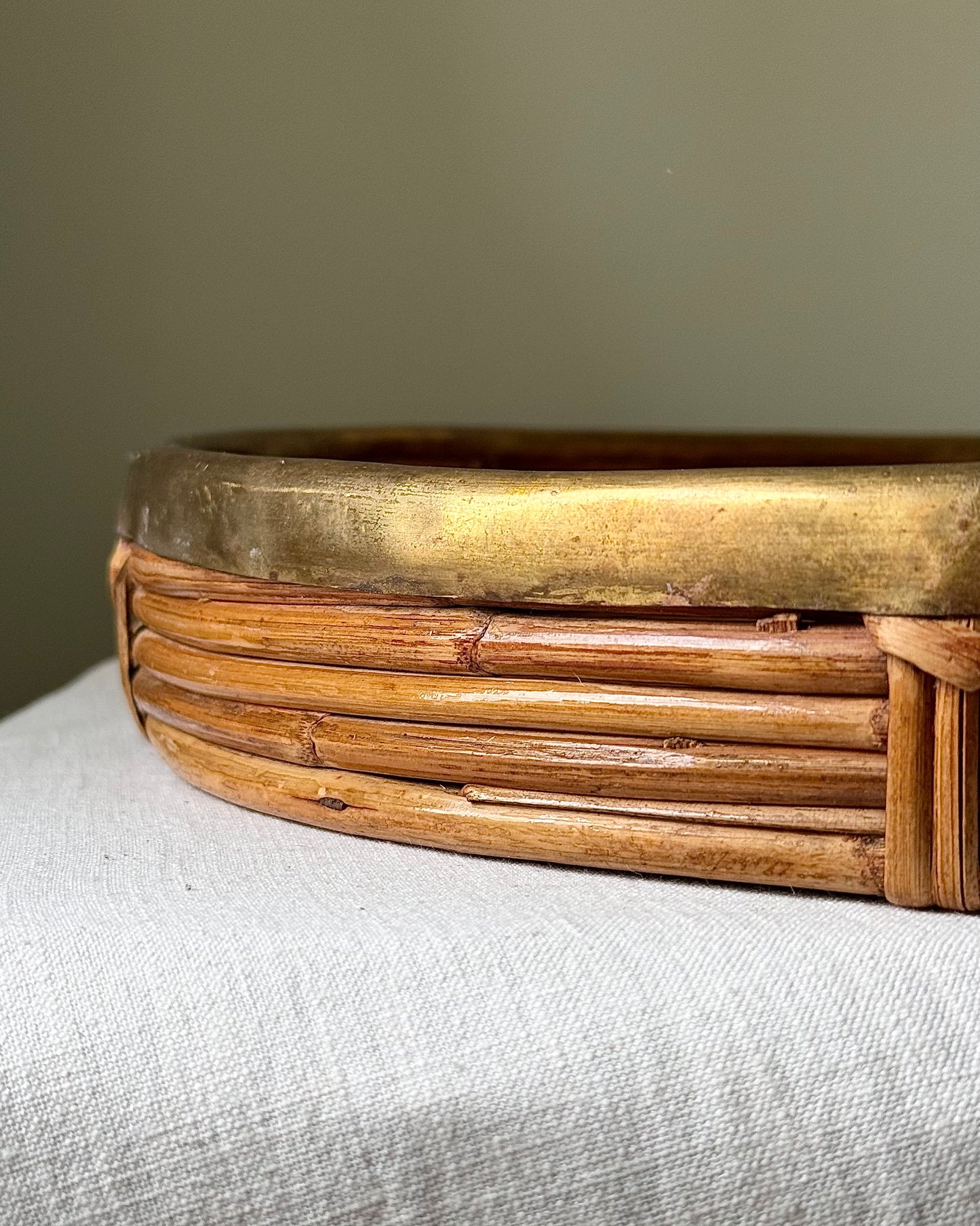 Large Italian Pencil Reed & Brass Round Tray