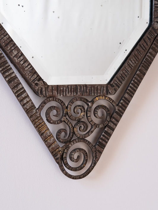 French Art Deco Wrought Iron Mirror, In the Manner of Edgar Brandt