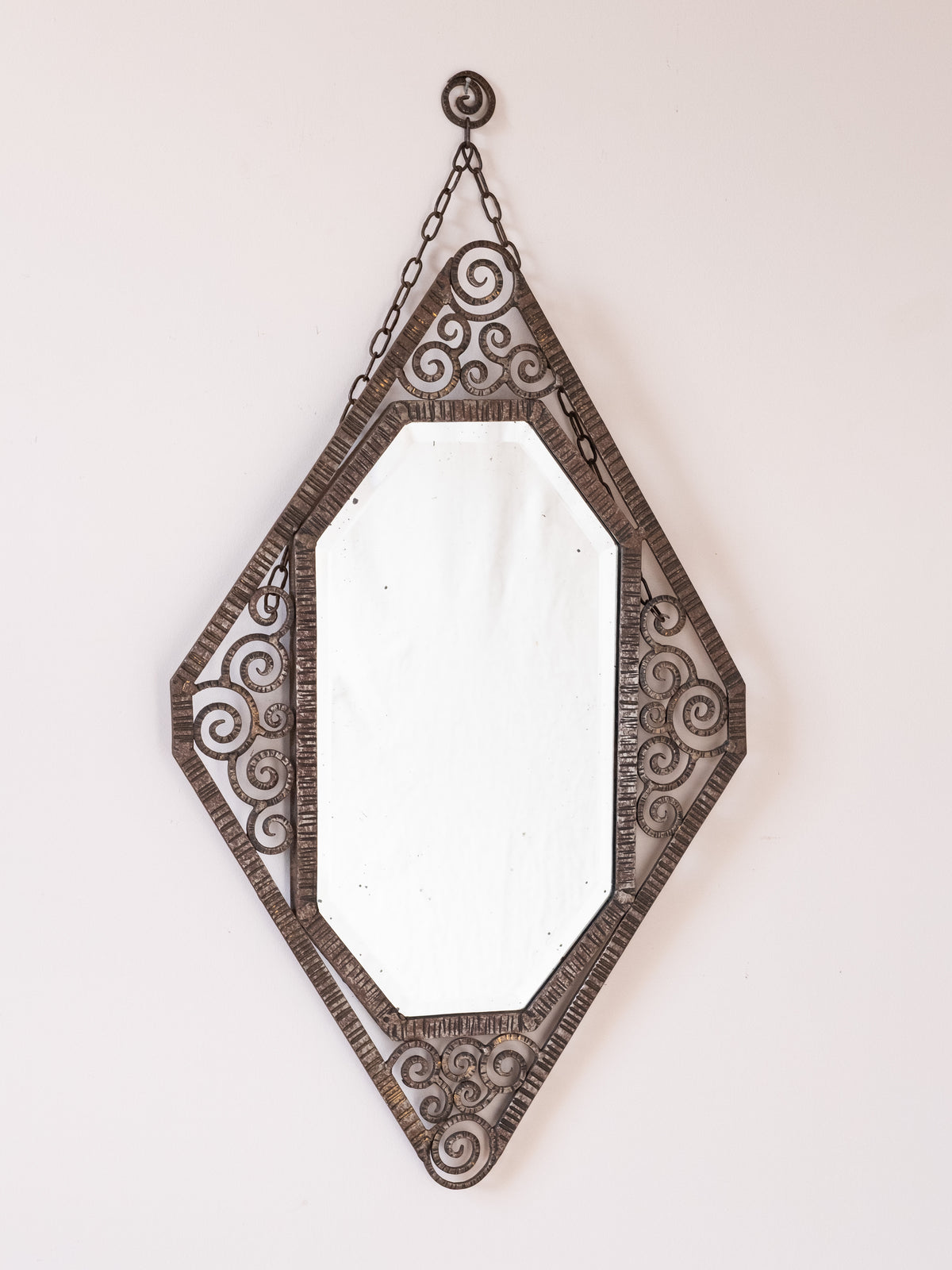 French Art Deco Wrought Iron Mirror, In the Manner of Edgar Brandt