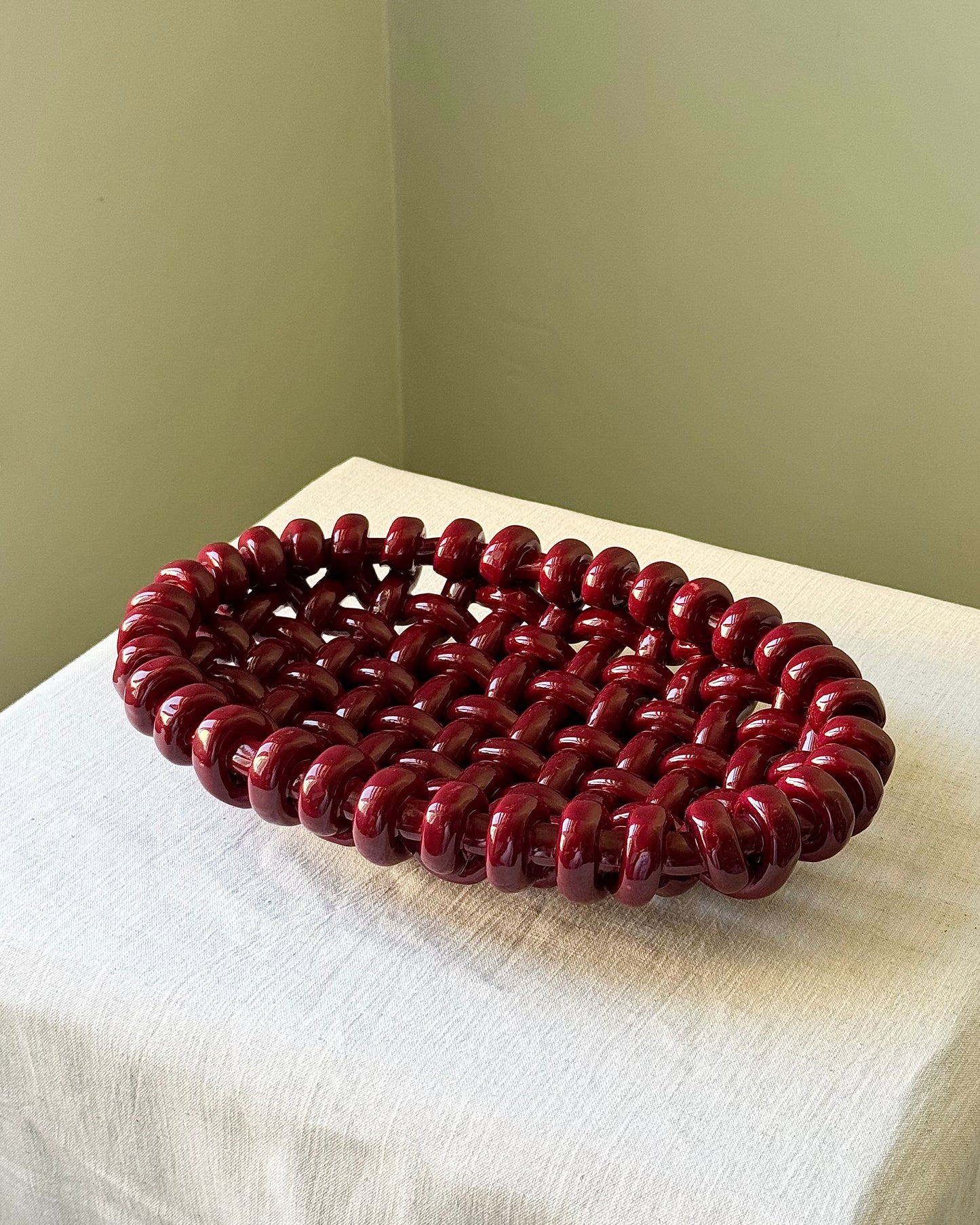 Jerome Massier Vallauris Oval Red Woven Bowl