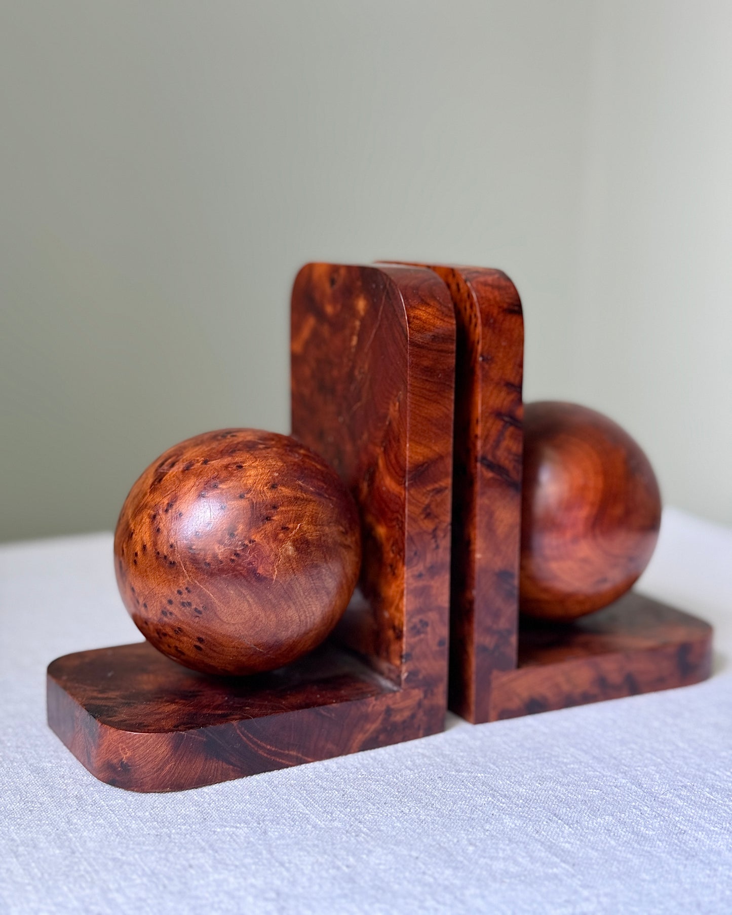 Art Deco Burr Wood Sphere Bookends