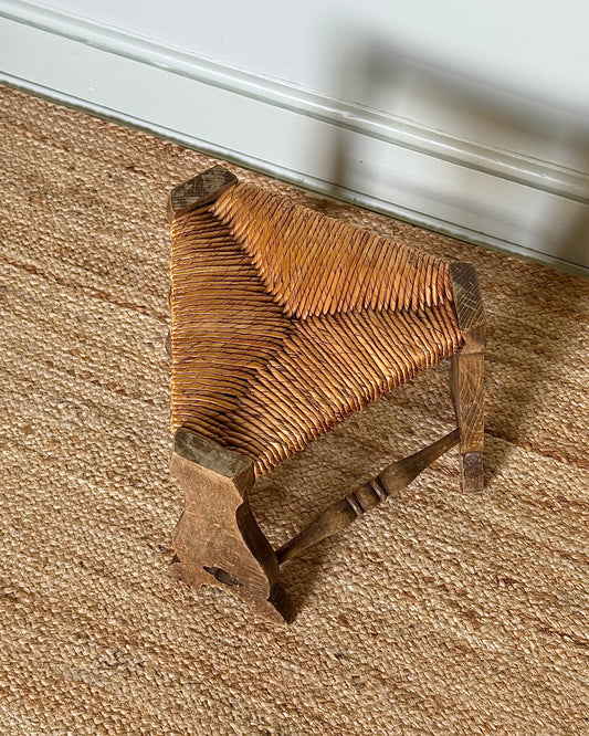 Mid-century French Triangular Rush Seat Stool