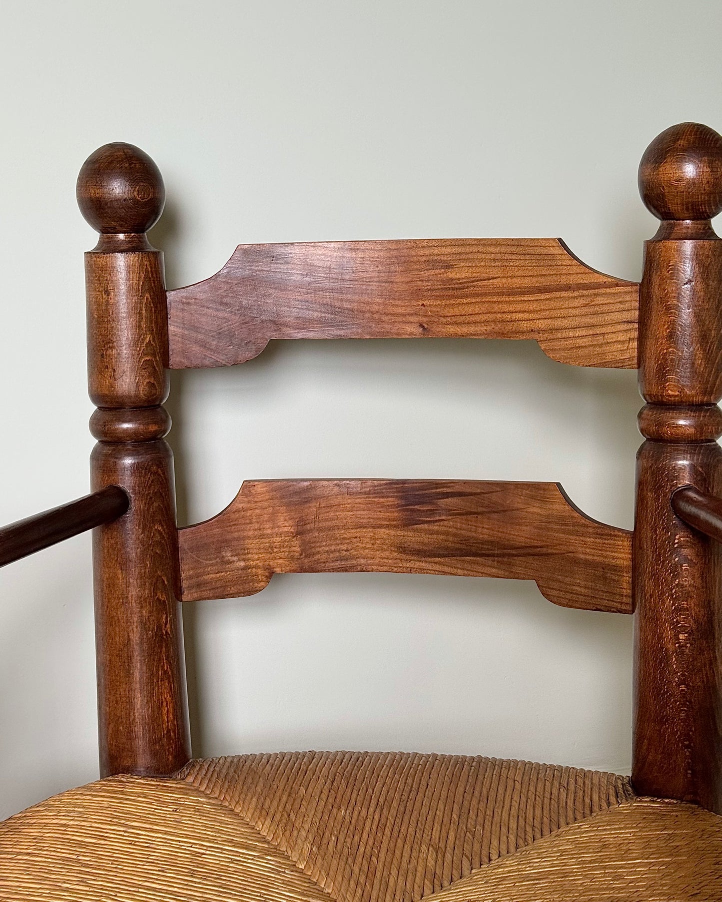 Pair of Charles Dudouyt Oak and Rush Armchairs, 1940s