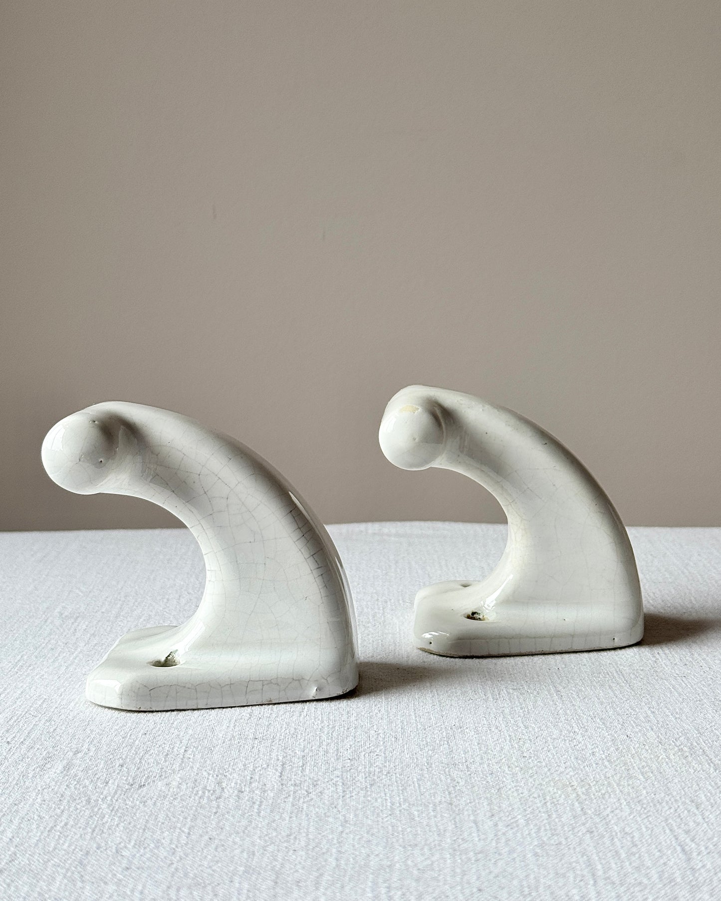 Art Deco Ceramic White Hooks