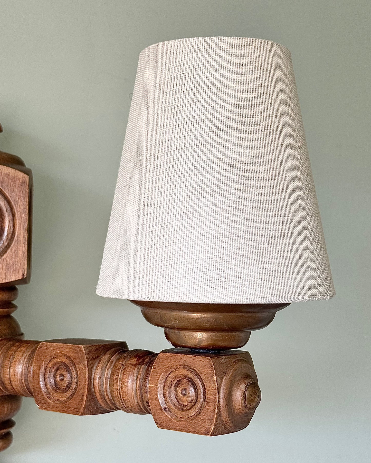 Pair of French Turned Wood Sconces, Style of Charles Dudouyt