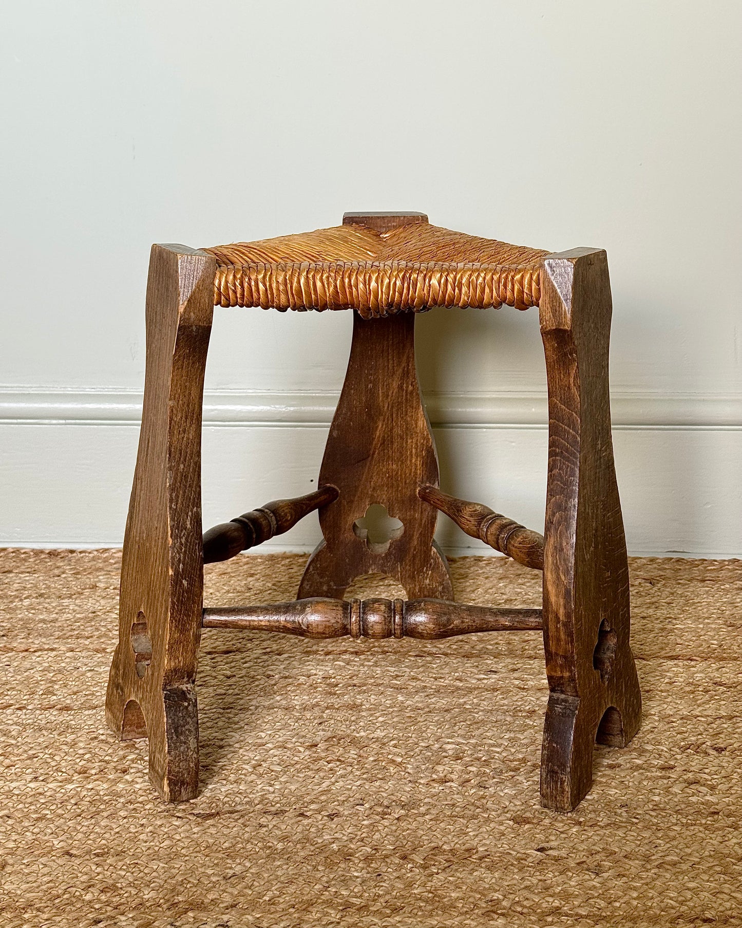 Mid-century French Triangular Rush Seat Stool
