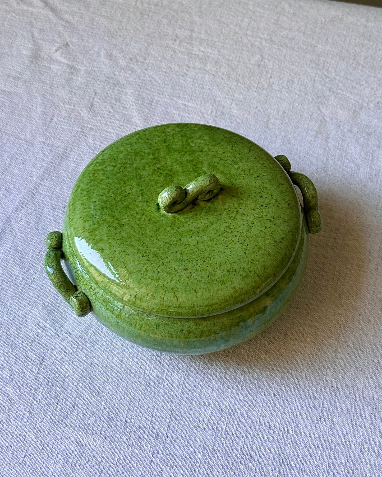 French Studio Pottery Glazed Pot with Swirl Handles