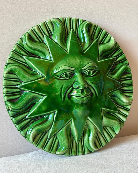 Green Glazed Ceramic Sun Wall Plaque - Club Sourced