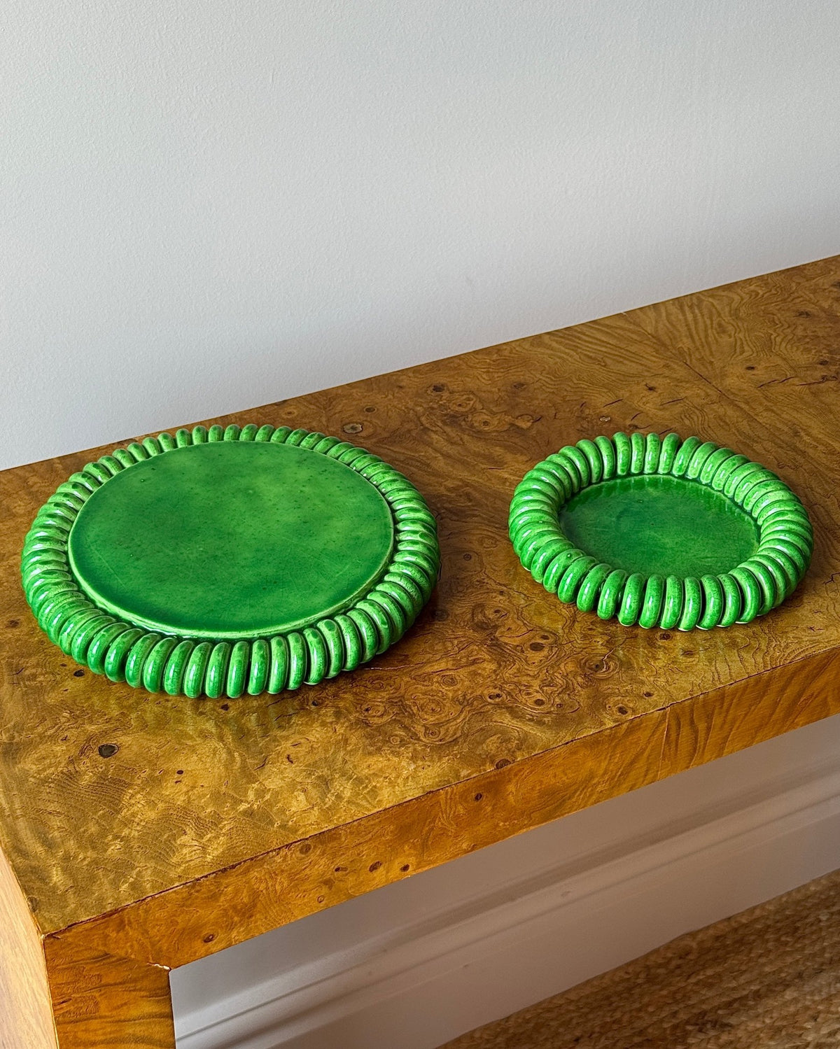 Vallauris Green Glazed Coiled Ceramic Trivet and Dish - Club Sourced