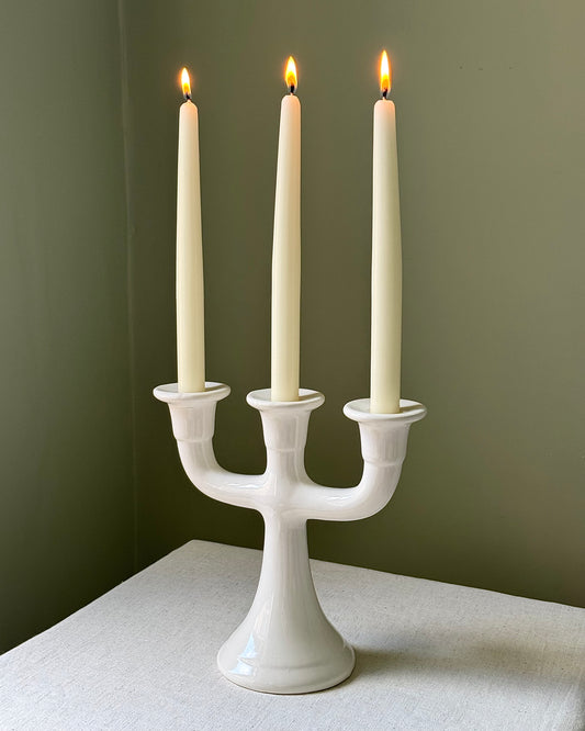 Vintage Swedish White Ceramic Candelabra, 1970s