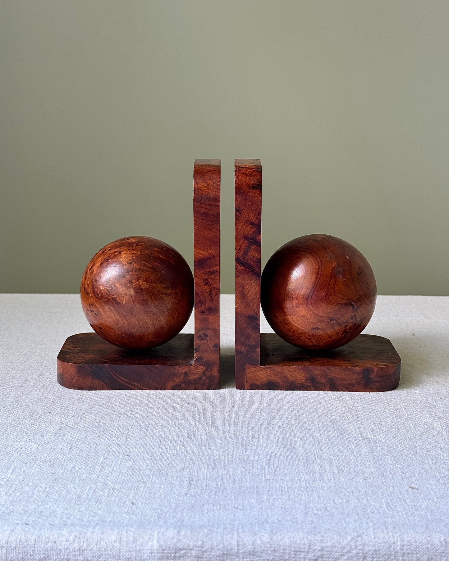 Art Deco Burr Wood Sphere Bookends