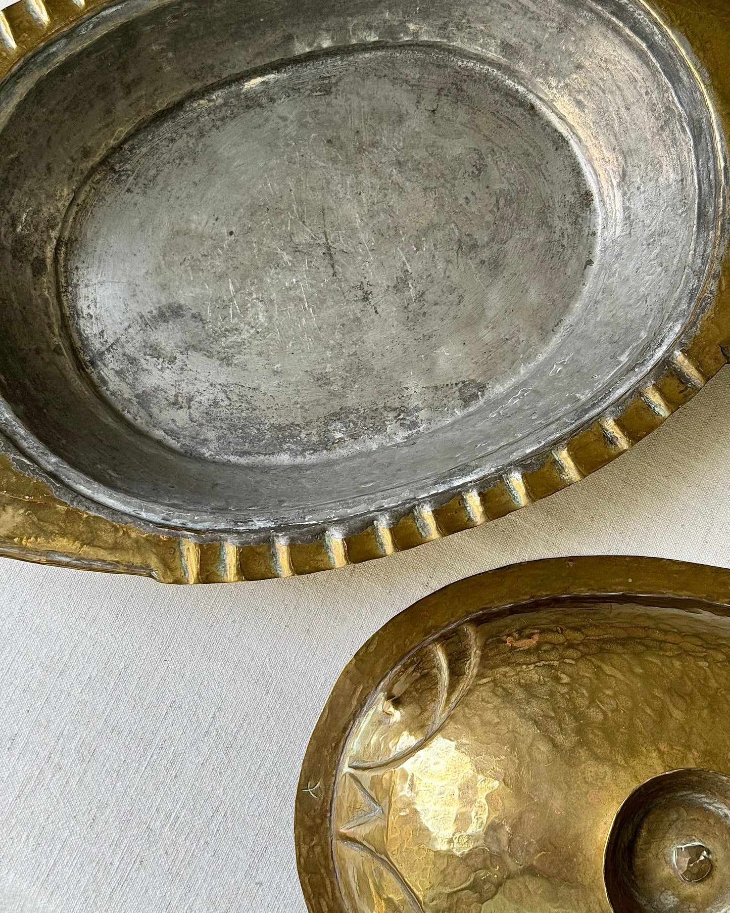 Arts & Crafts Hammered Brass Fish Serving Dish