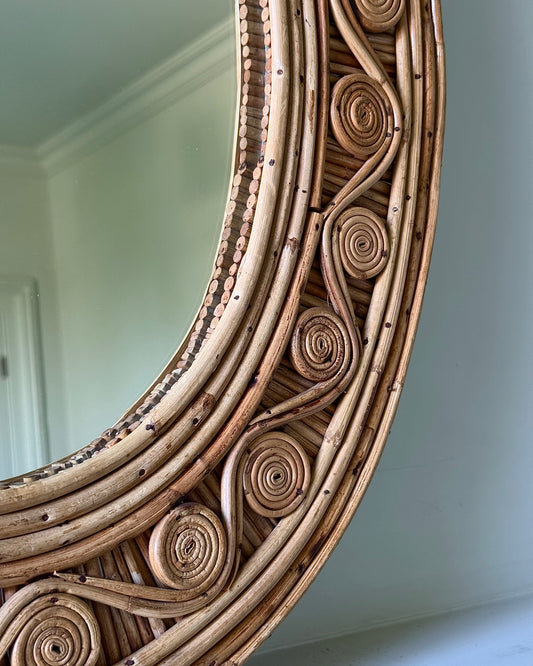 French Rattan Coiled Frame Mirror
