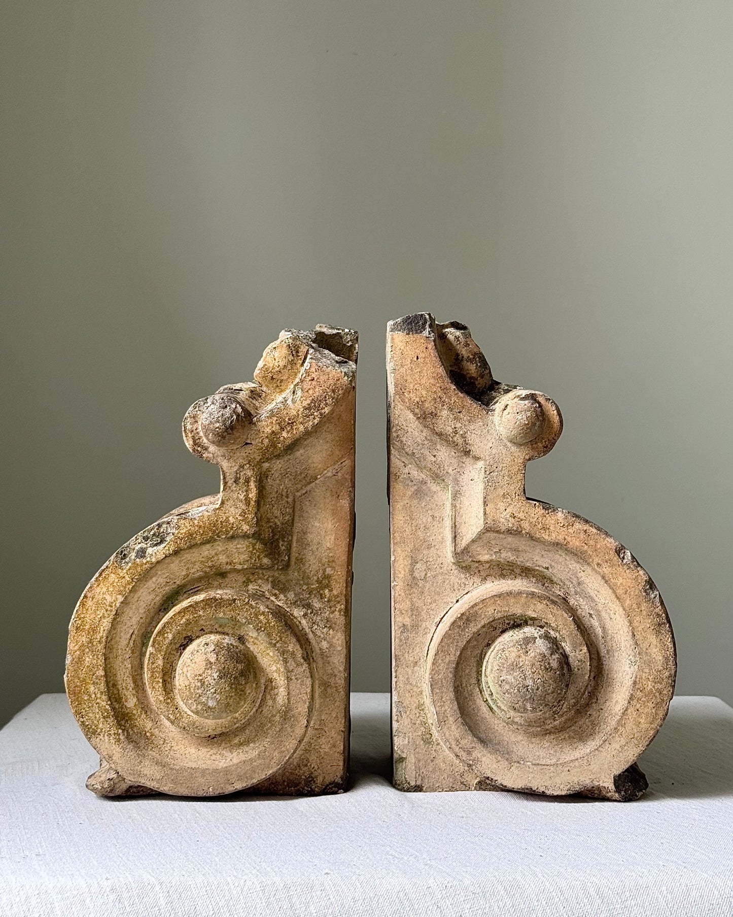Pair of Antique Architectural Carved Stone Corbel Bookends