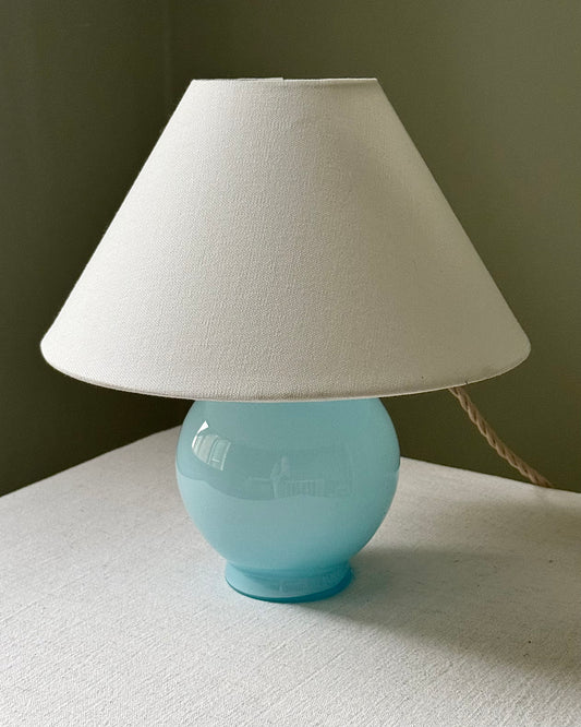 French Art Deco Blue Opaline Globe Table Lamp