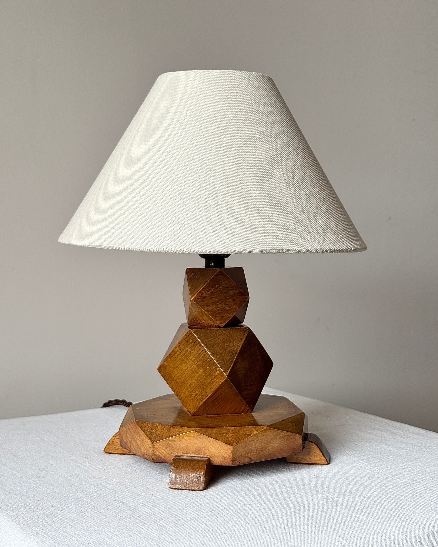 Art Deco Geometric Oak Table Lamp