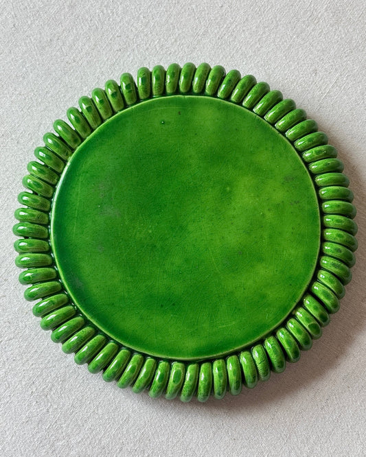 Vallauris Green Glazed Coiled Ceramic Trivet and Dish - Club Sourced