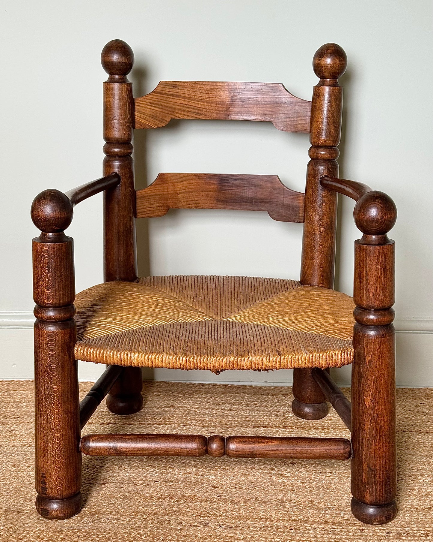 Pair of Charles Dudouyt Oak and Rush Armchairs, 1940s