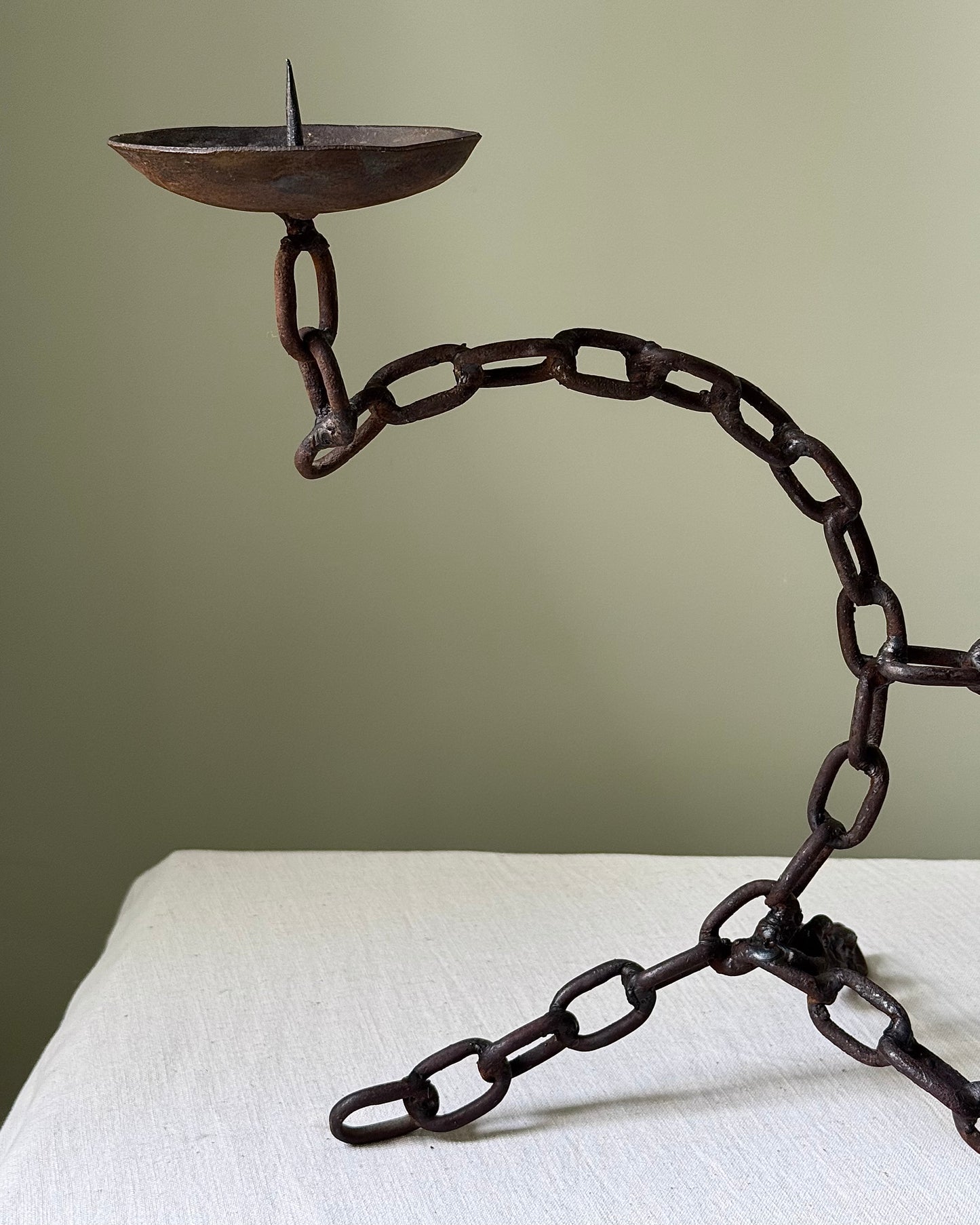 Brutalist Spanish Wrought Iron Chainlink Candelabra